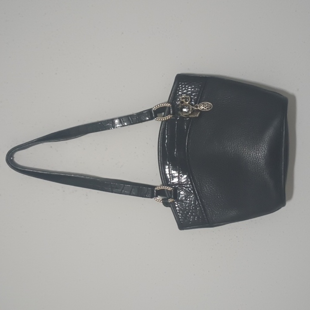 Vintage Brighton Black Pebbled Leather Croc Trim Shoulder Handbag Charms